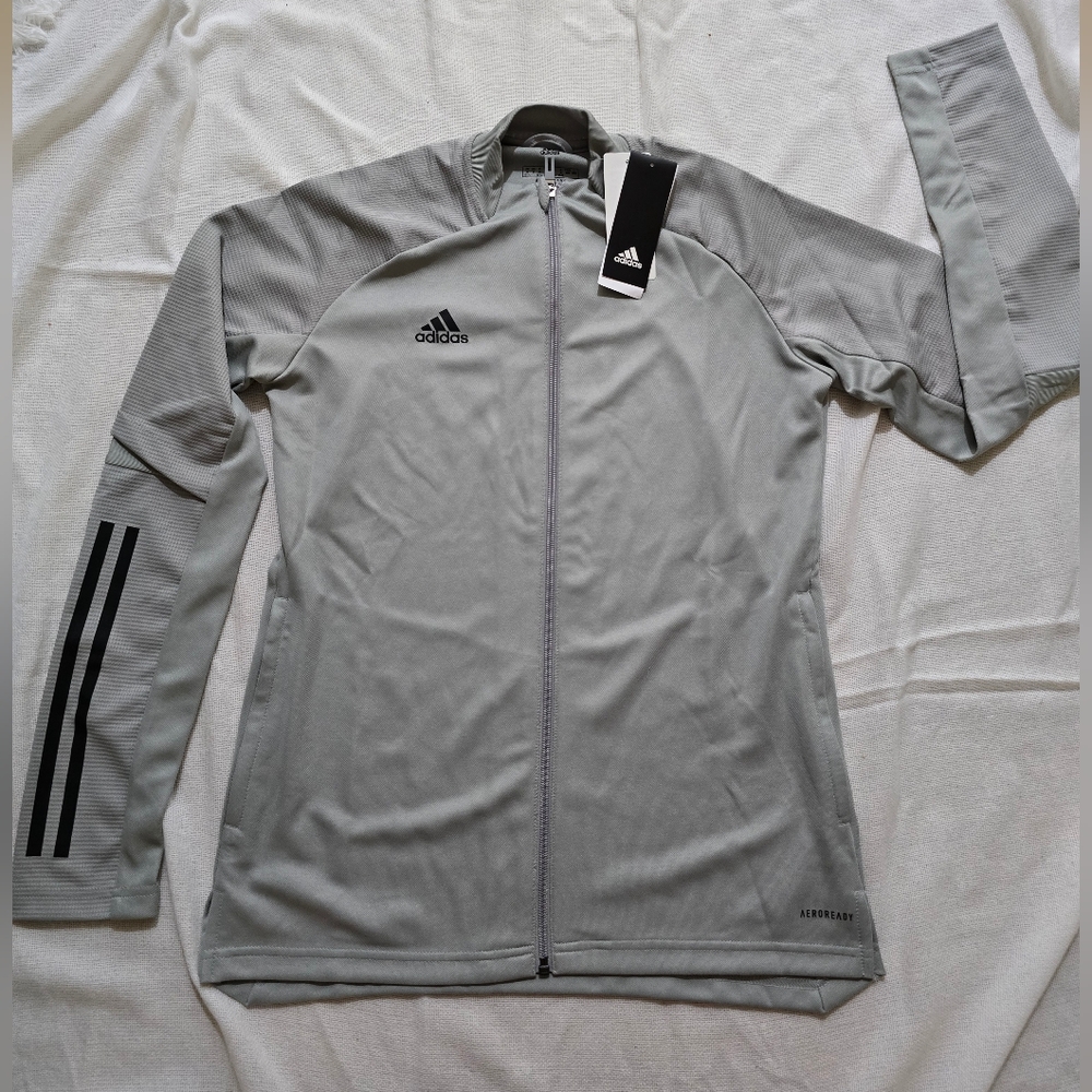 Adidas Light Gray Track Jacket with Black Accents